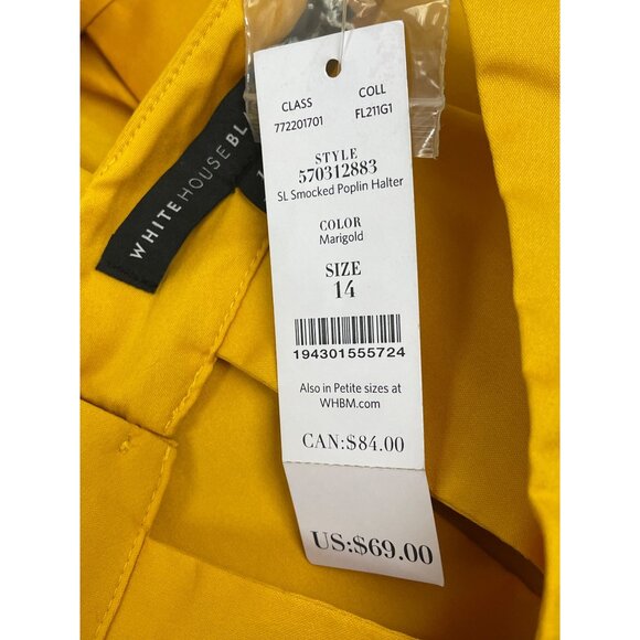 White House Black Market Yellow Sleeveless Halter Top W Keyhole Back Sz 14 - New - Picture 7 of 8